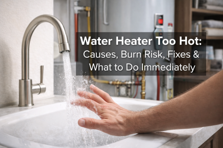 Person checking dangerously hot tap water caused by an overheating water heater