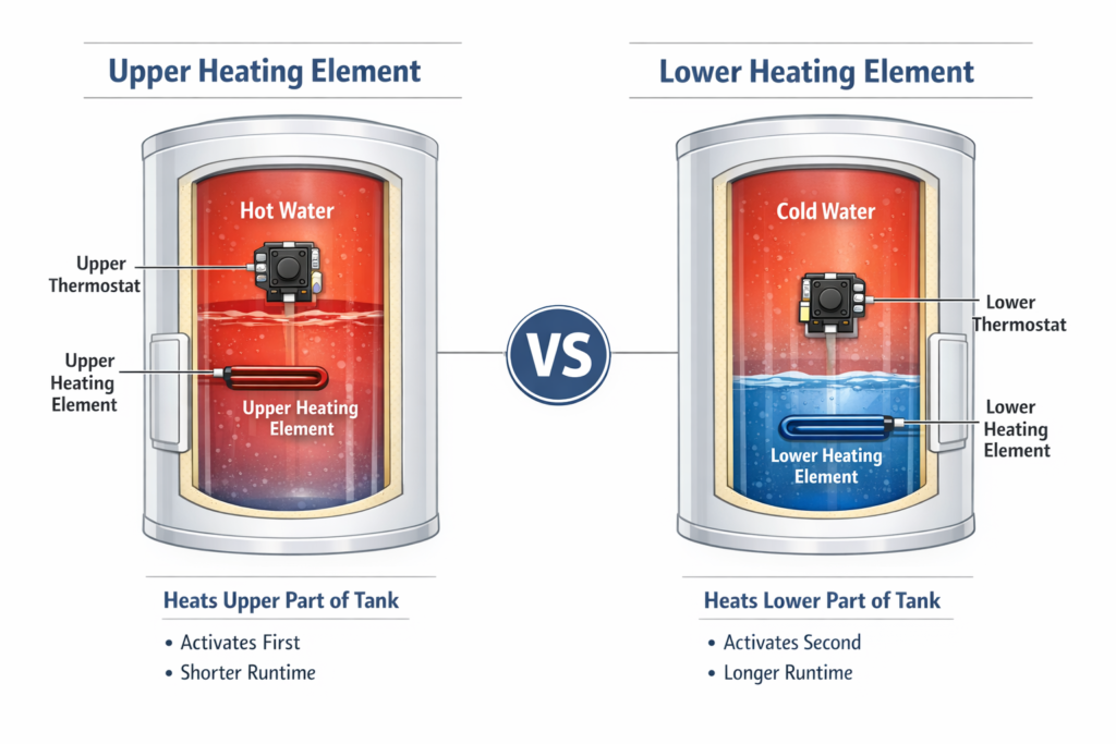 Upper vs lower heating element comparison