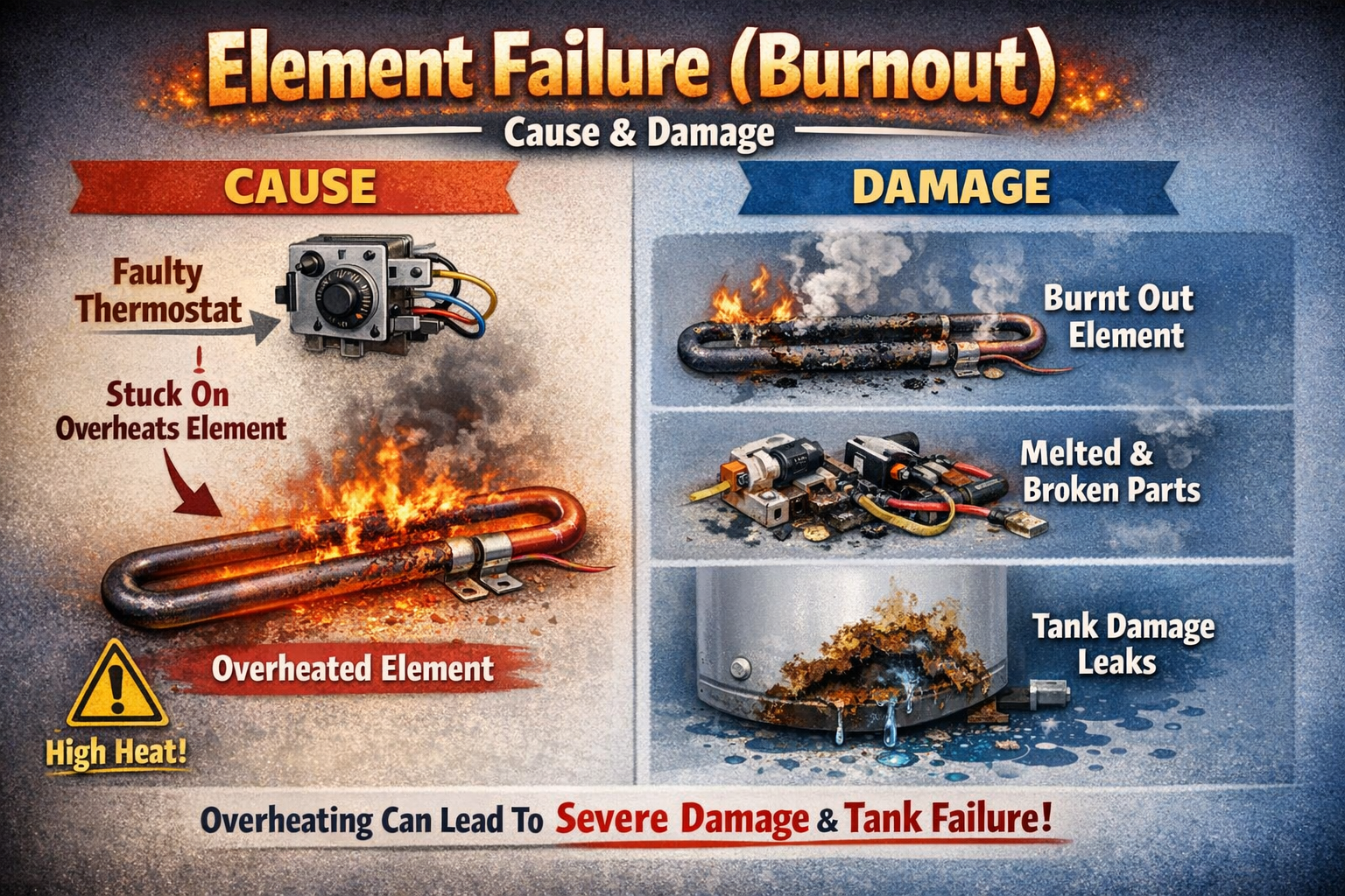 Element failure: causes and damage