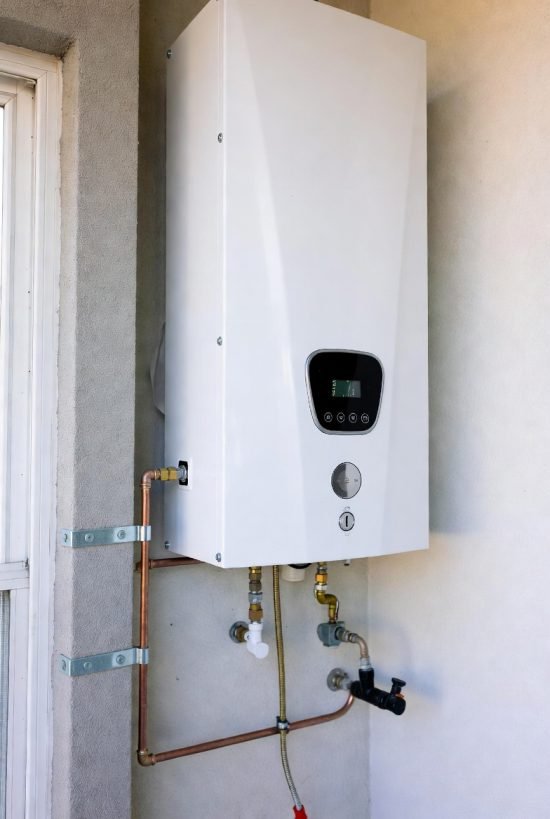 Wall-mounted gas tankless water heater with electronic controls